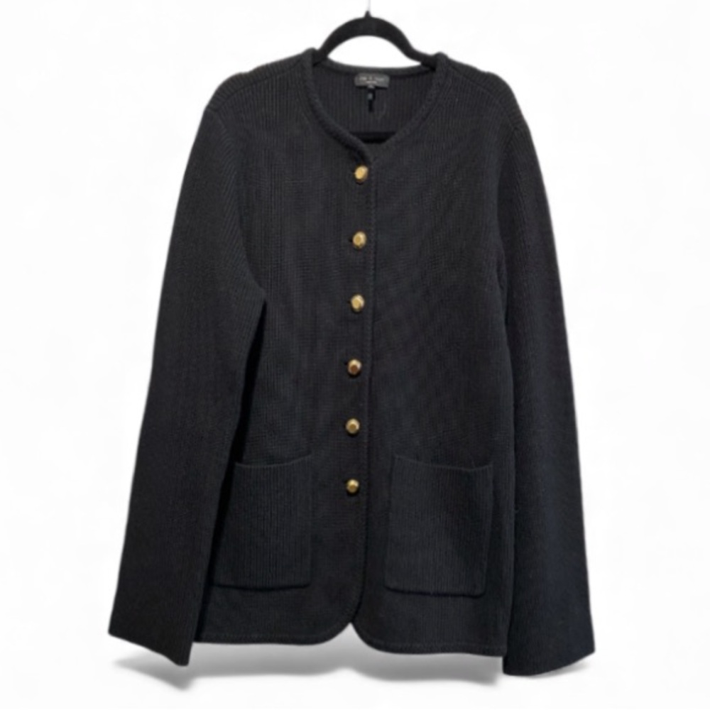 NWOT Rag & Bone 💯% Organic Cotton Black Knit Jacket with Gold Buttons Size LG